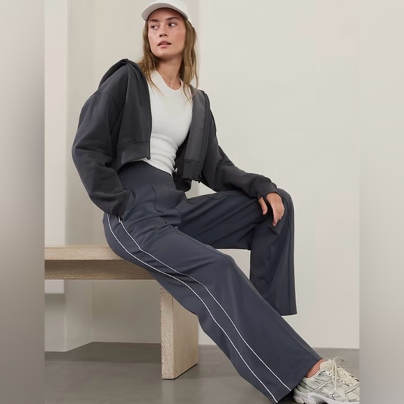 Athleta Venice Stripe Wide Leg Track Pant Granite Blue Sz XS Petite - Picture 4 of 9